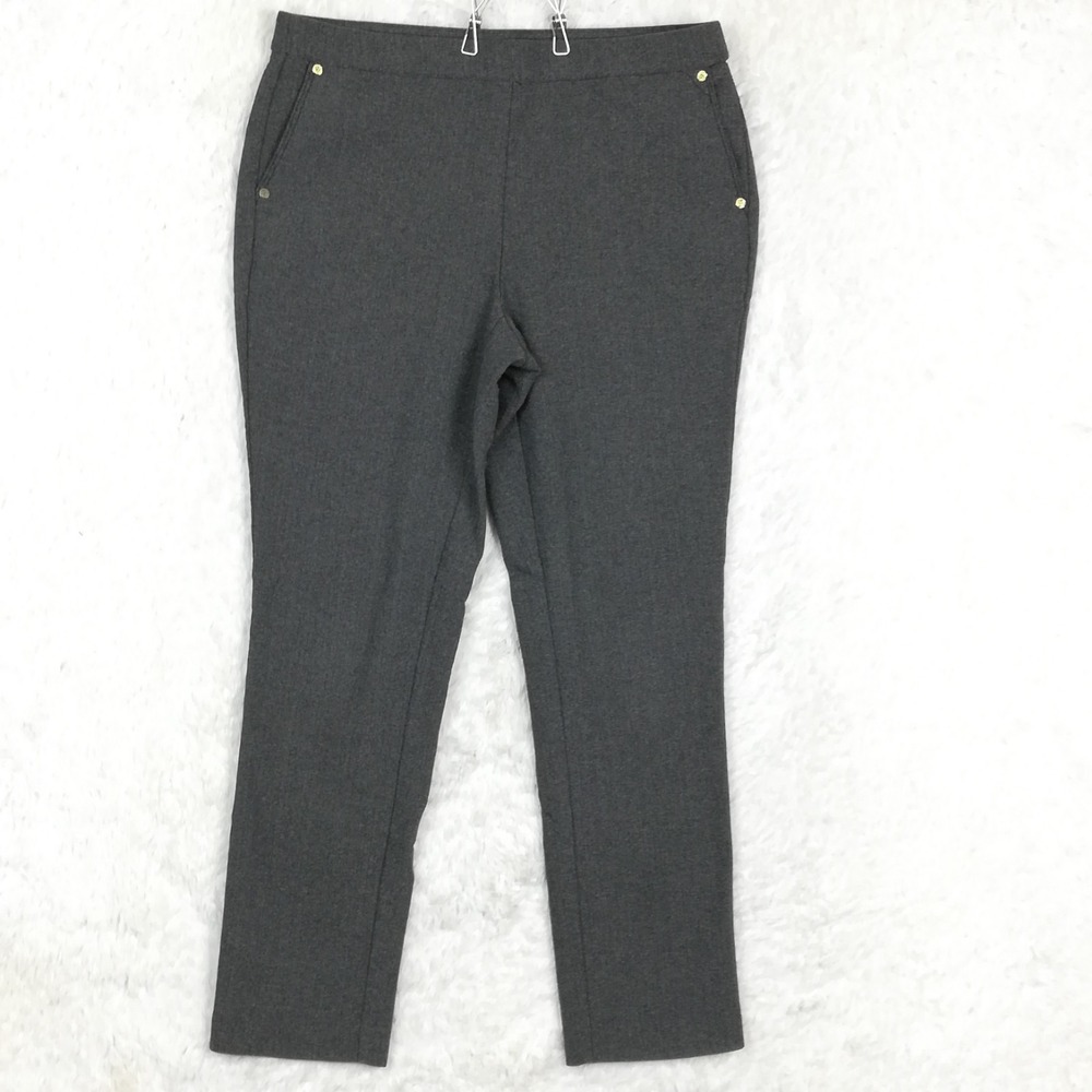 Anne Klein Womens Pants Trouser Tapered Crop Gray Herringbone Pull On Mid 30